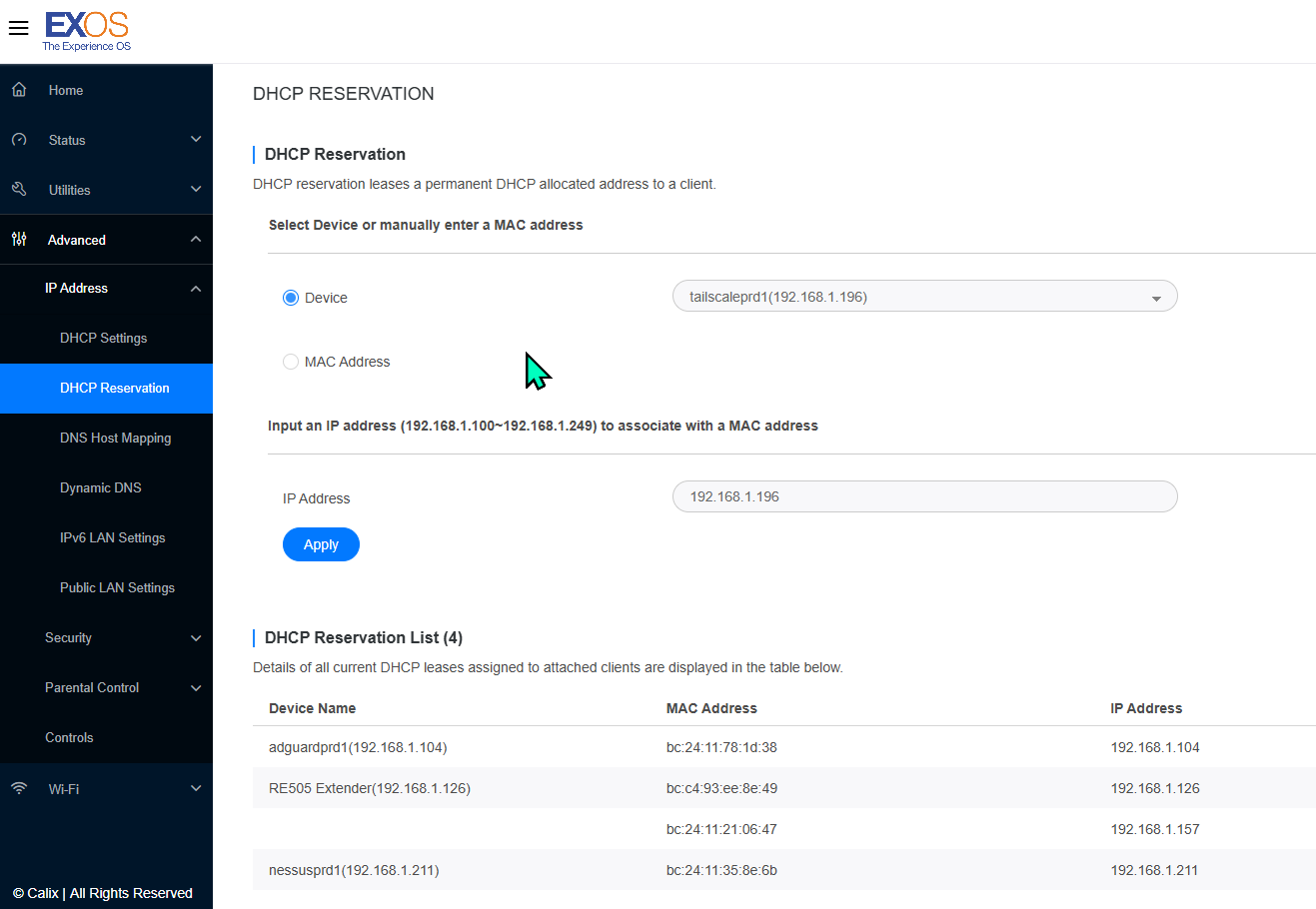DHCP Reservation
